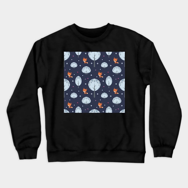 Winter Pattern with Foxes and Birds Crewneck Sweatshirt by labatchino